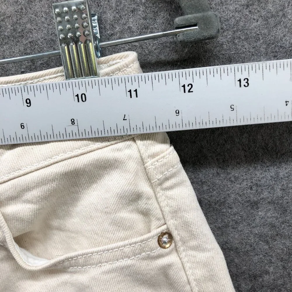 Zara High Rise Straight Jeans Womens 0‎ Ivory White Split Hem Frayed